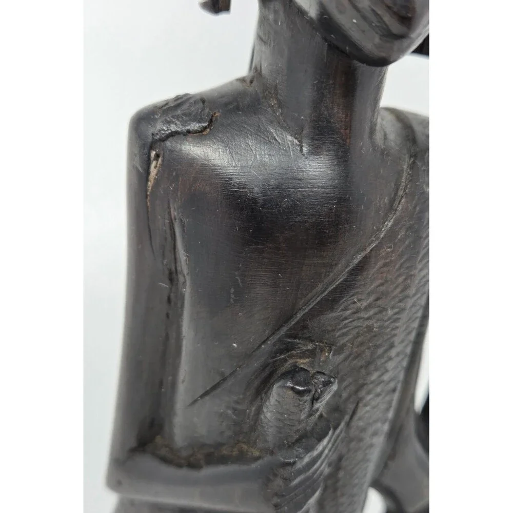 Vintage Hand Carved African Warrior Statue Figure w/ Spear‎ Wood Tribal Art 14
